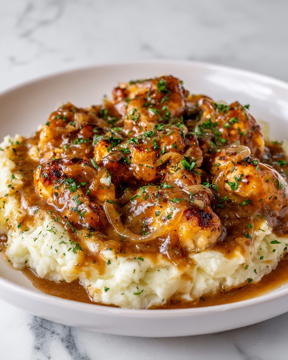 Chicken and Garlic Gravy with Cheesy Mashed Potatoes Recipe - Recipe Image