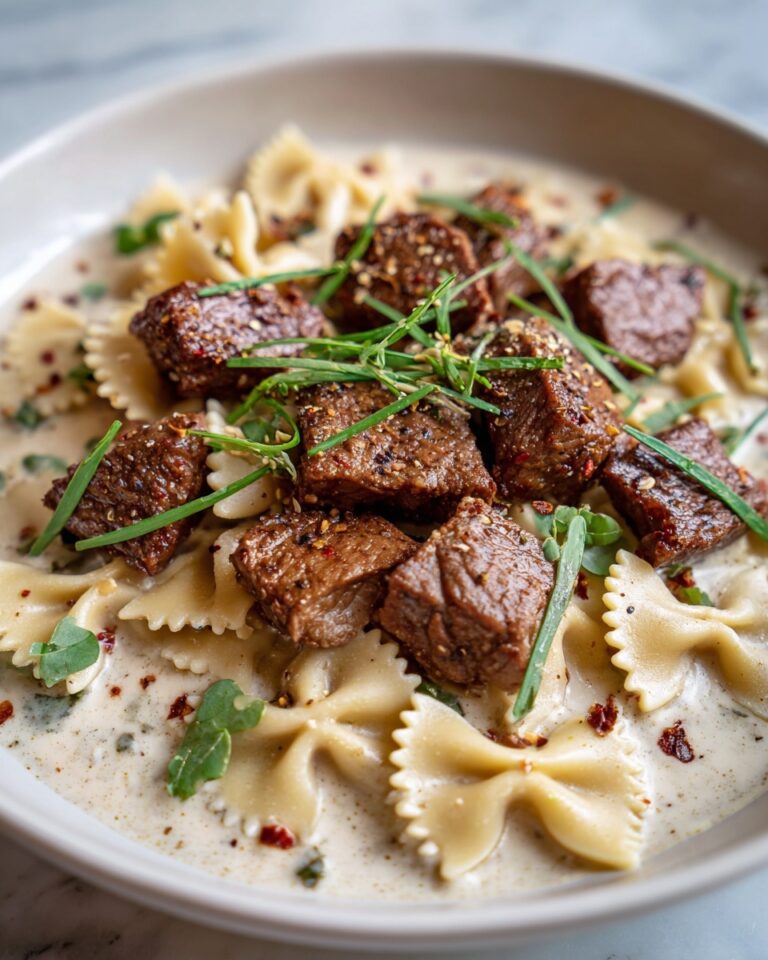 Beef and Bowtie Pasta with Alfredo Sauce Recipe