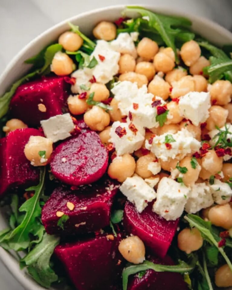 Chickpea, Beet & Feta Salad with Lemon-Garlic Vinaigrette Recipe