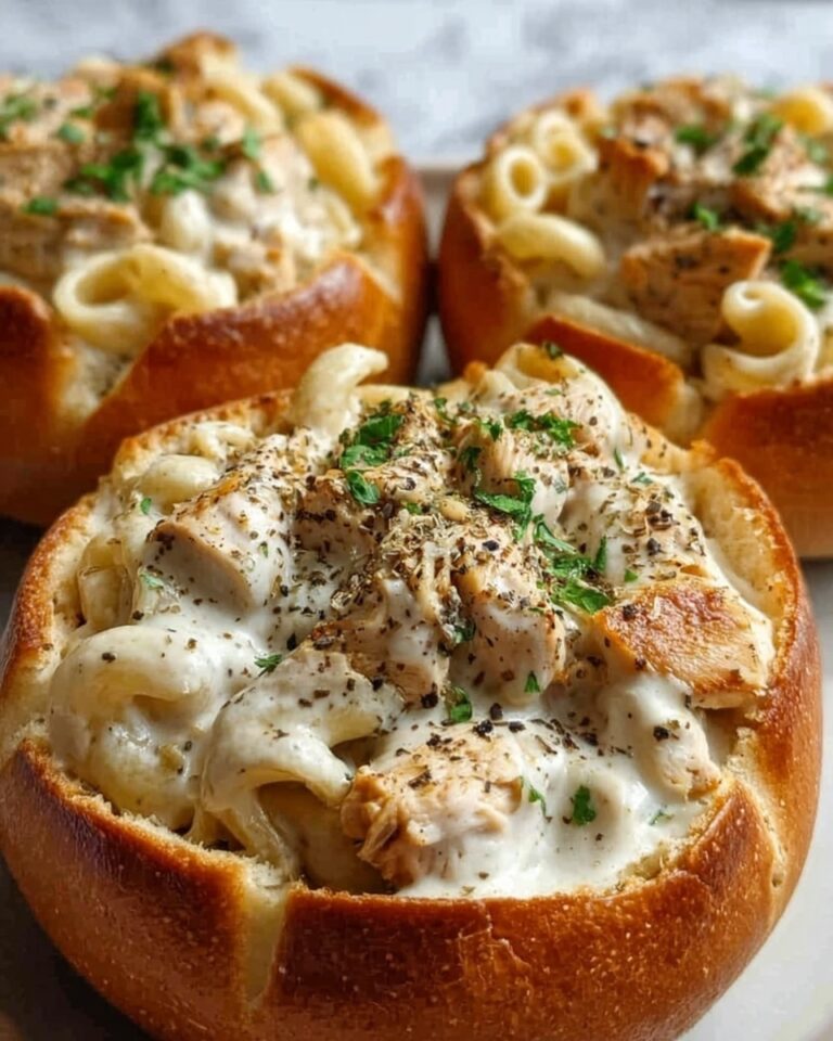 Chicken Alfredo Garlic Bread Bowls Recipe