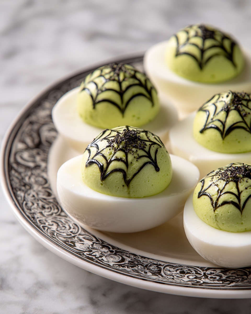Spooky Spiderweb Deviled Eggs Recipe - Recipe Image