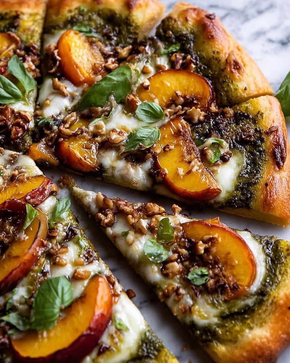Toasted Walnut Pesto and Caramelized Nectarine Pizza with Spicy Balsamic Drizzle Recipe - Recipe Image
