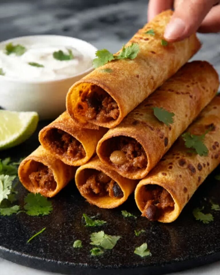 Bean & Cheese Taquitos with Green Chile Sour Cream Sauce Recipe