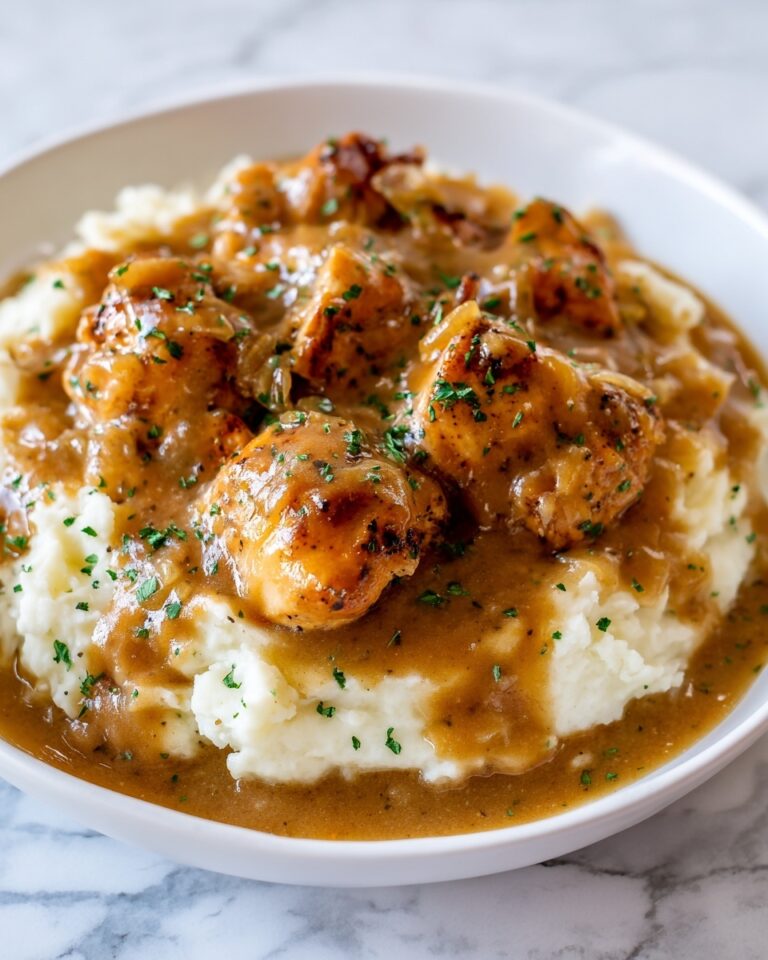 Chicken and Garlic Gravy with Cheesy Mashed Potatoes Recipe