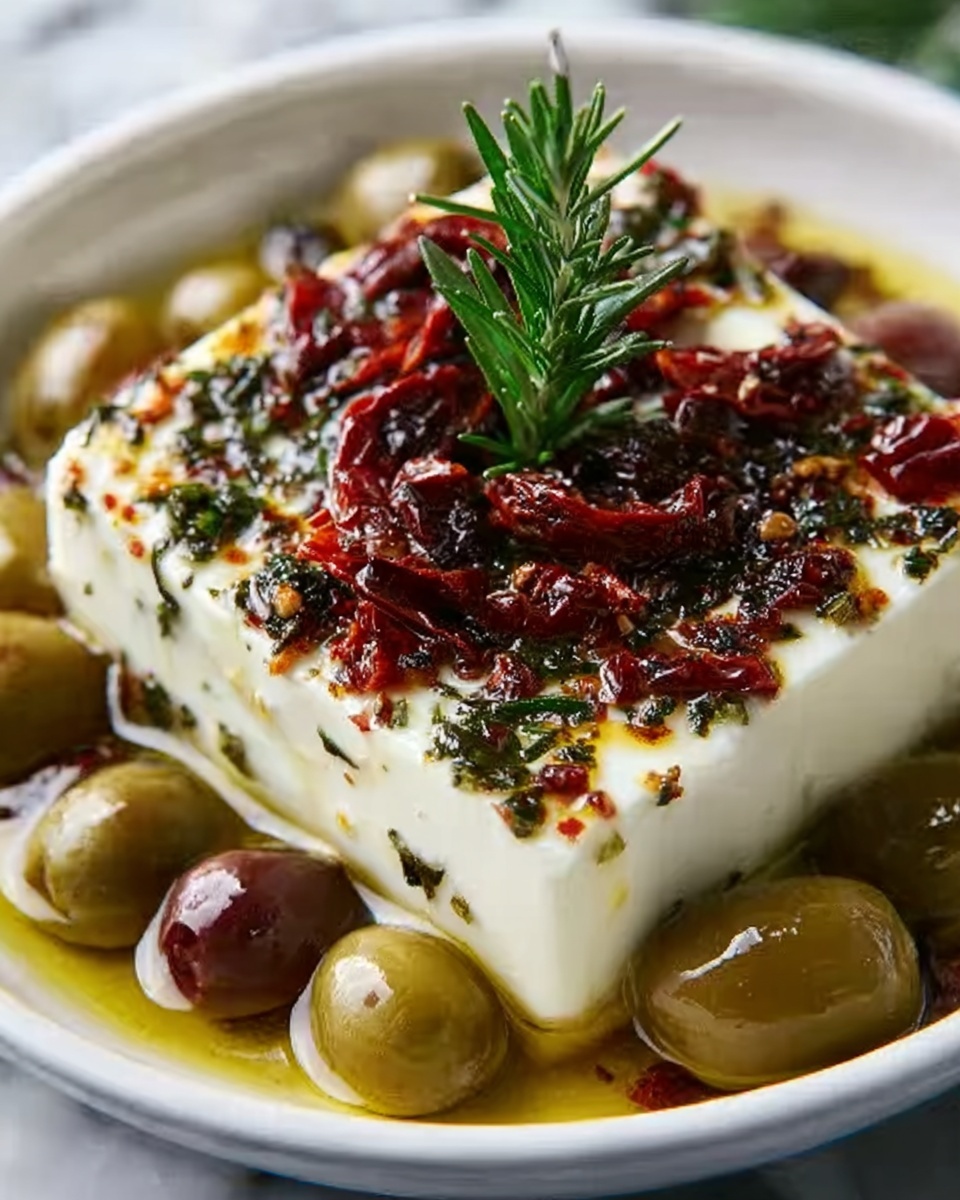 Baked Feta with Olives and Sun-Dried Tomatoes Recipe - Recipe Image