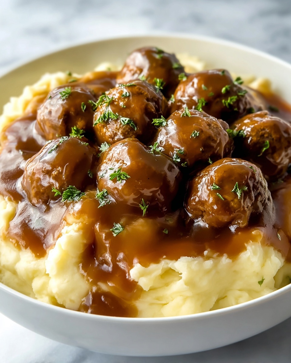 Irresistible Salisbury Meatballs & Mashed Potatoes Recipe - Recipe Image