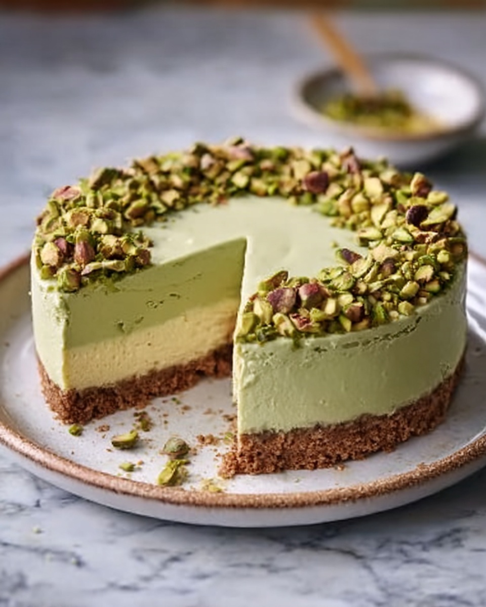 Pistachio Cheesecake with Almond Crust Recipe - Recipe Image