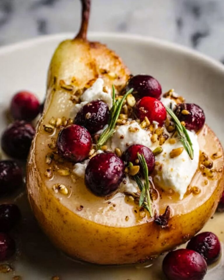 Baked Pears with Goat Cheese, Honey, and Cranberries Recipe