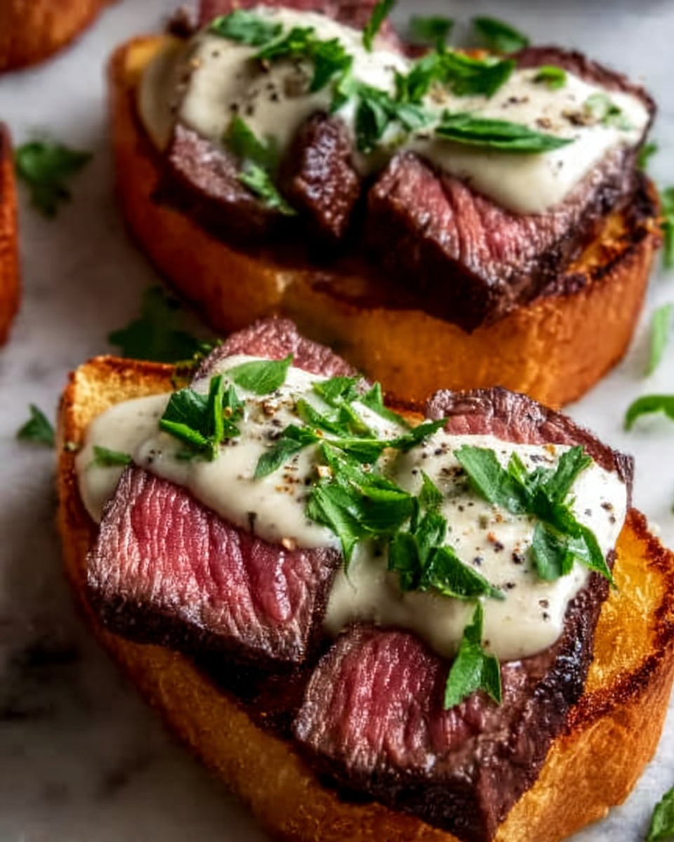 Beef Tenderloin Crostini with Garlic Parmesan Cream Sauce Recipe - Recipe Image