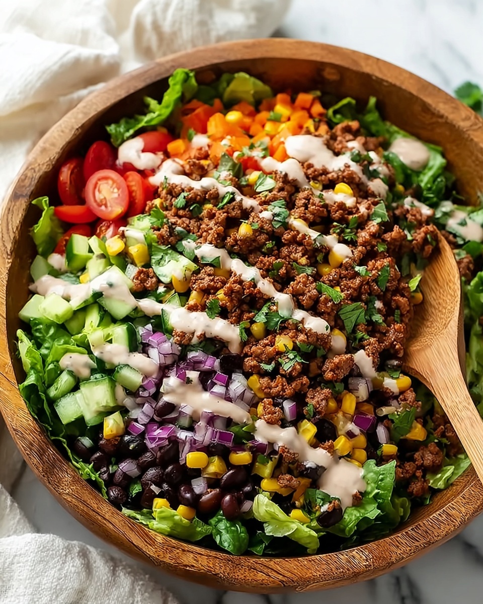 Ground Beef Salad with Lettuce, Cherry Tomatoes, and Avocado Recipe - Recipe Image