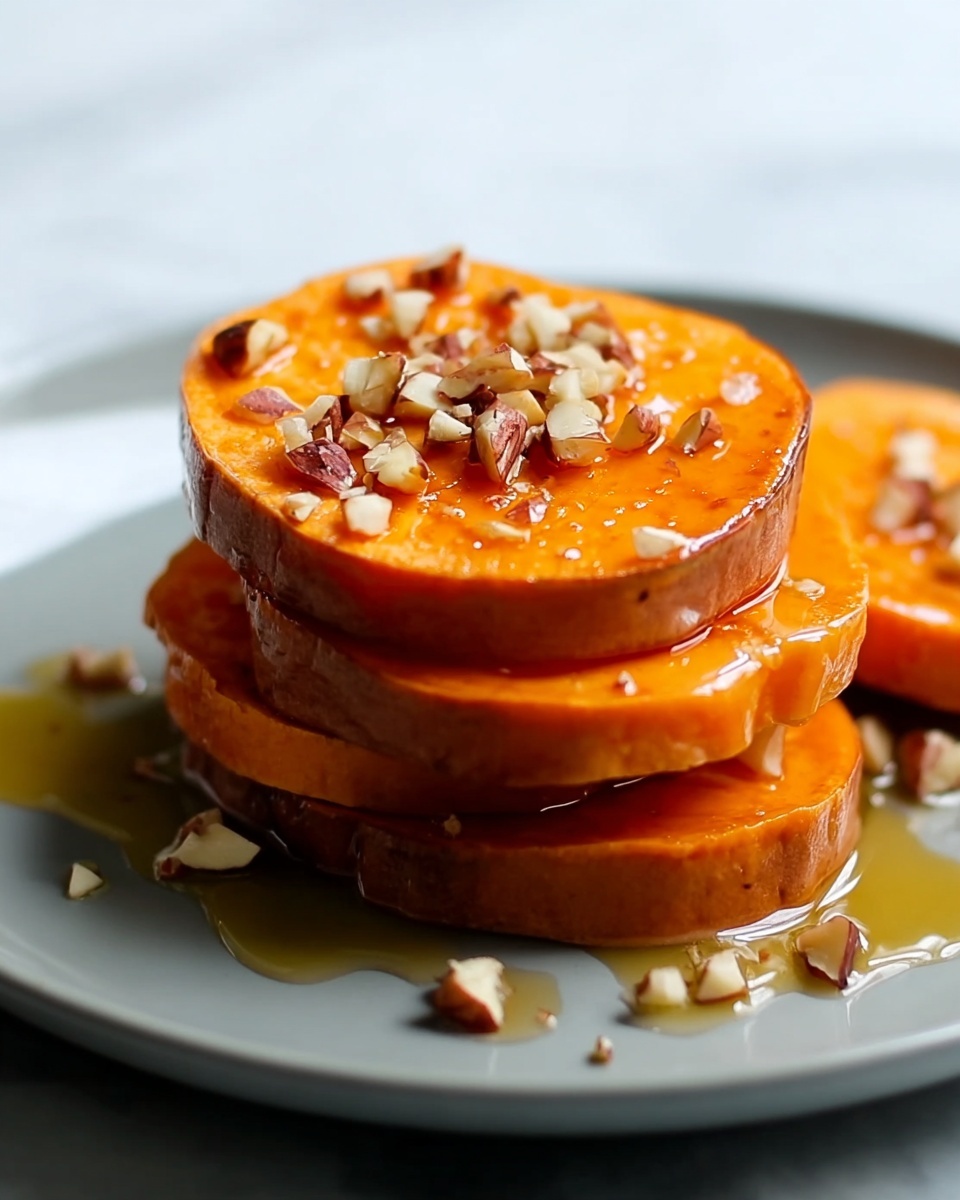 Sticky Maple Sweet Potato Stacks with Garlic & Almond Butter Recipe - Recipe Image