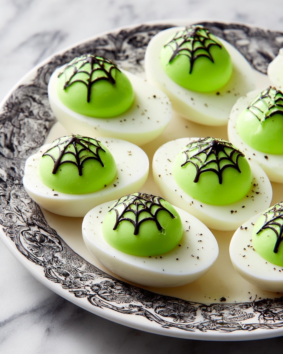 Spooky Spiderweb Deviled Eggs Recipe - Recipe Image