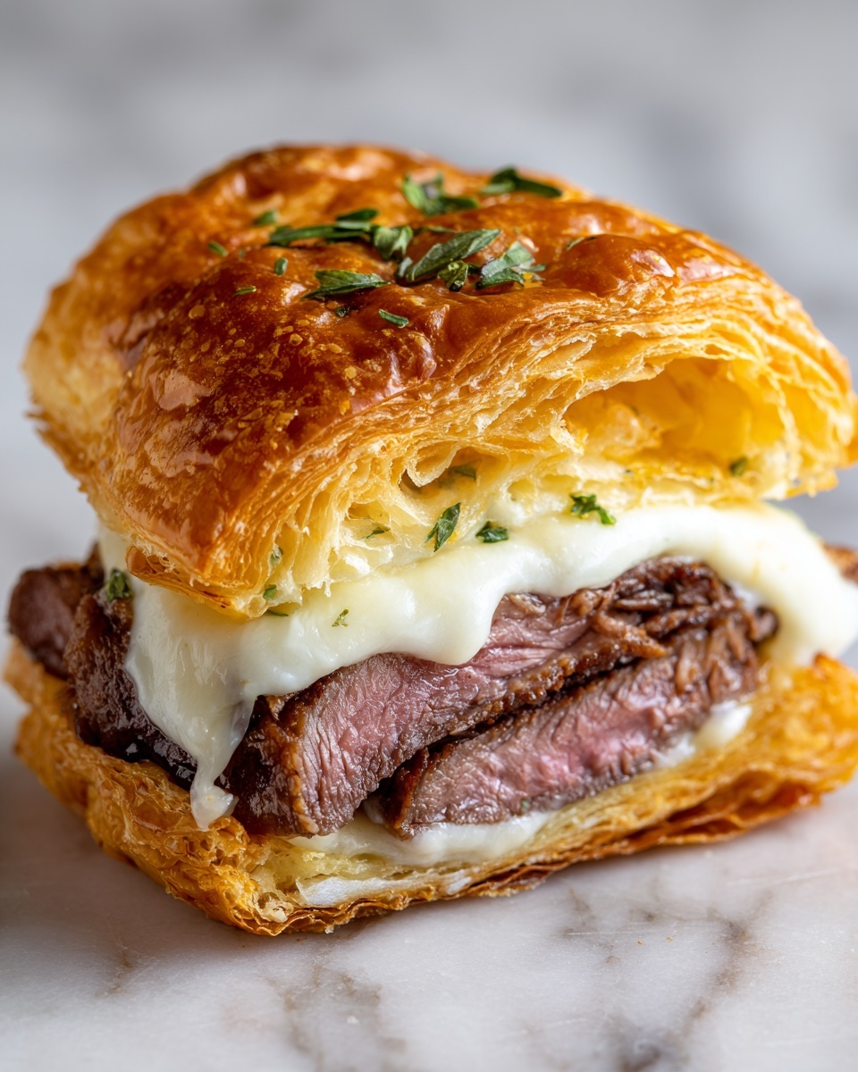 Garlic Butter Steak and Brie Croissant Melt Recipe - Recipe Image