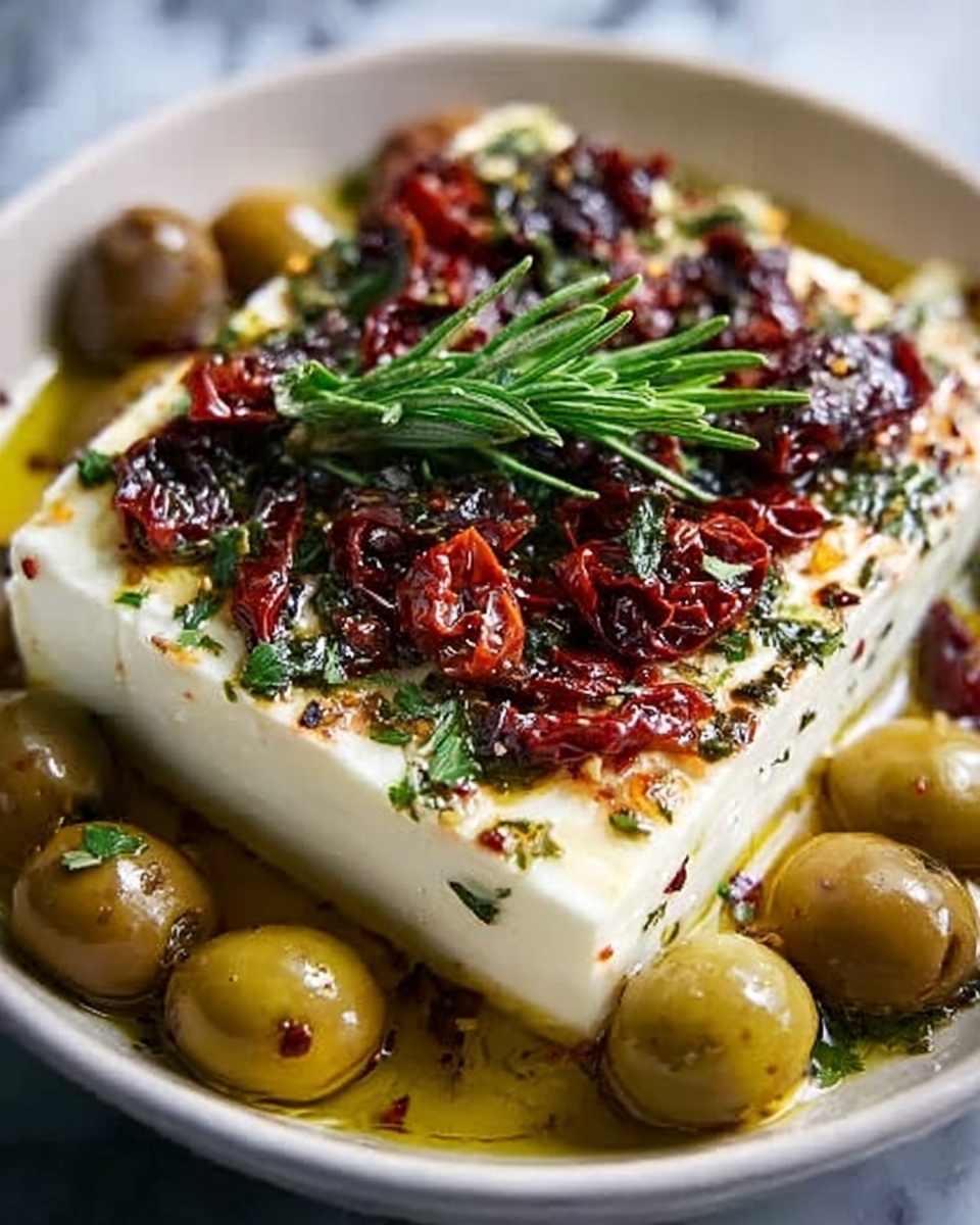 Baked Feta with Olives and Sun-Dried Tomatoes Recipe - Recipe Image