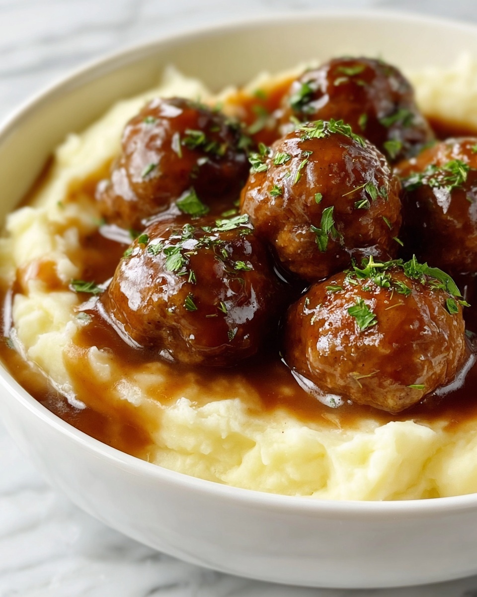 Irresistible Salisbury Meatballs & Mashed Potatoes Recipe - Recipe Image