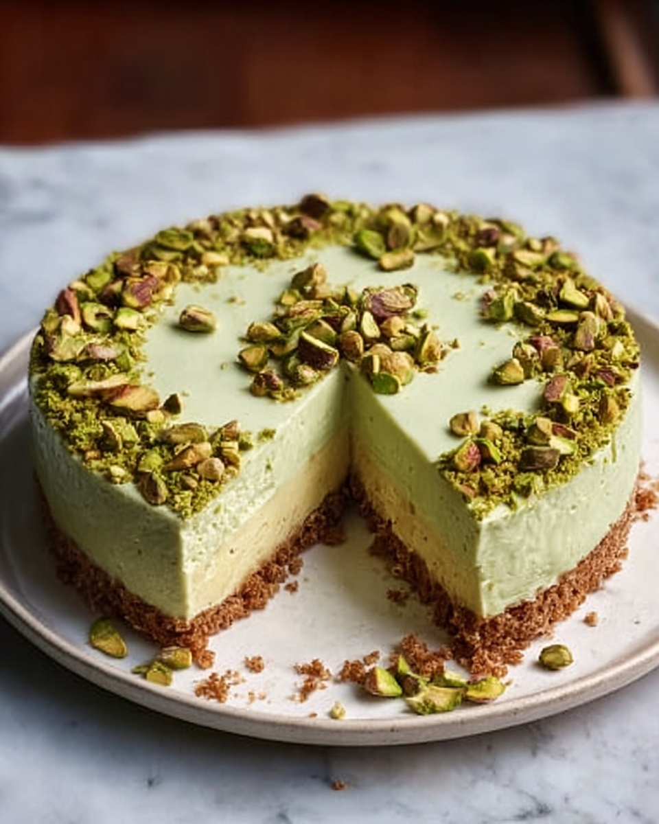 Pistachio Cheesecake with Almond Crust Recipe - Recipe Image