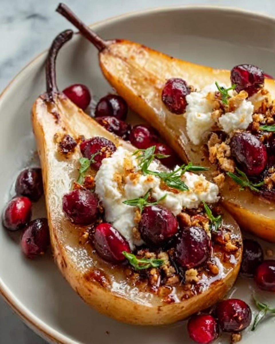 Baked Pears with Goat Cheese, Honey, and Cranberries Recipe - Recipe Image