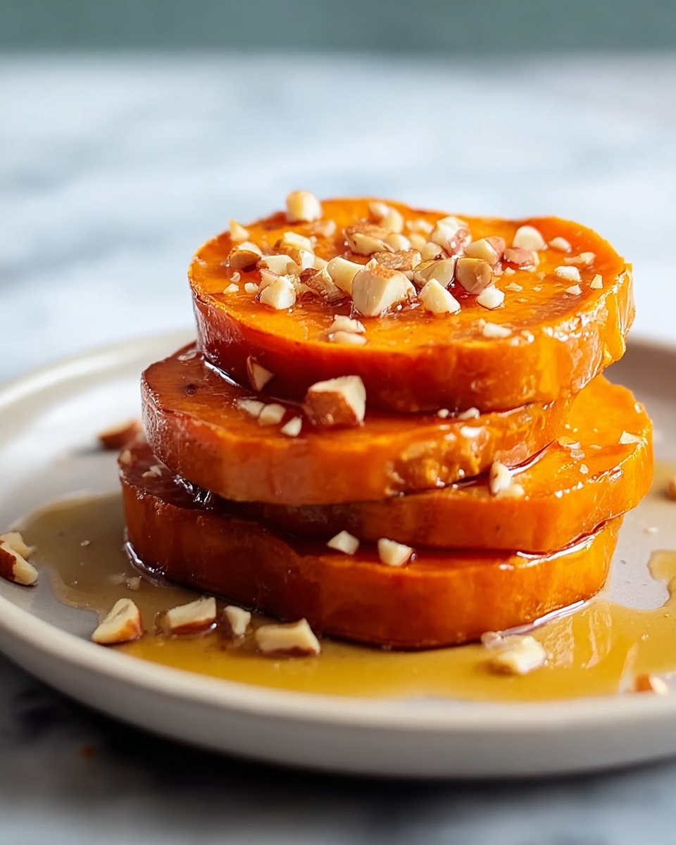 Sticky Maple Sweet Potato Stacks with Garlic & Almond Butter Recipe - Recipe Image