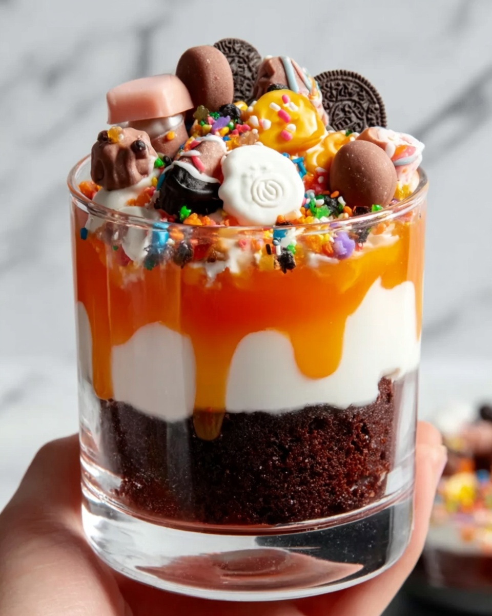 Halloween Chocolate Cake Trifle with Gummy Eyes and Brain Decorations Recipe - Recipe Image