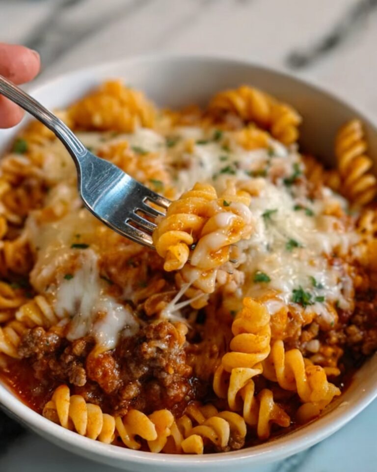 Ground Beef Casserole with Tomato, Pasta, and Cheddar Recipe