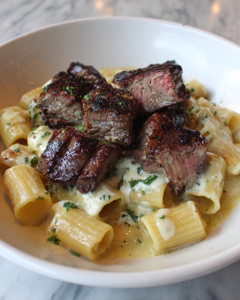Garlic Butter Steak Tips with Cheesy Rigatoni Recipe