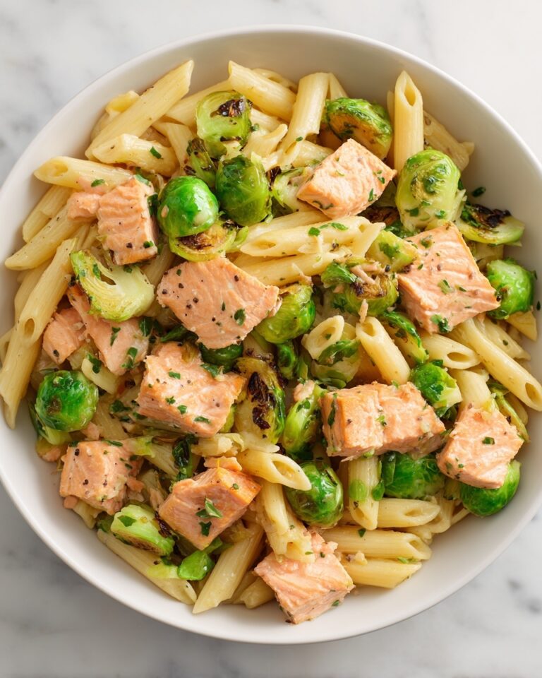Salmon Pasta with Brussels Sprouts and Lemon Parmesan Recipe