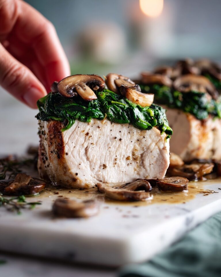 Goat Cheese & Spinach Stuffed Chicken Breast with Caramelized Onions and Mushrooms Recipe