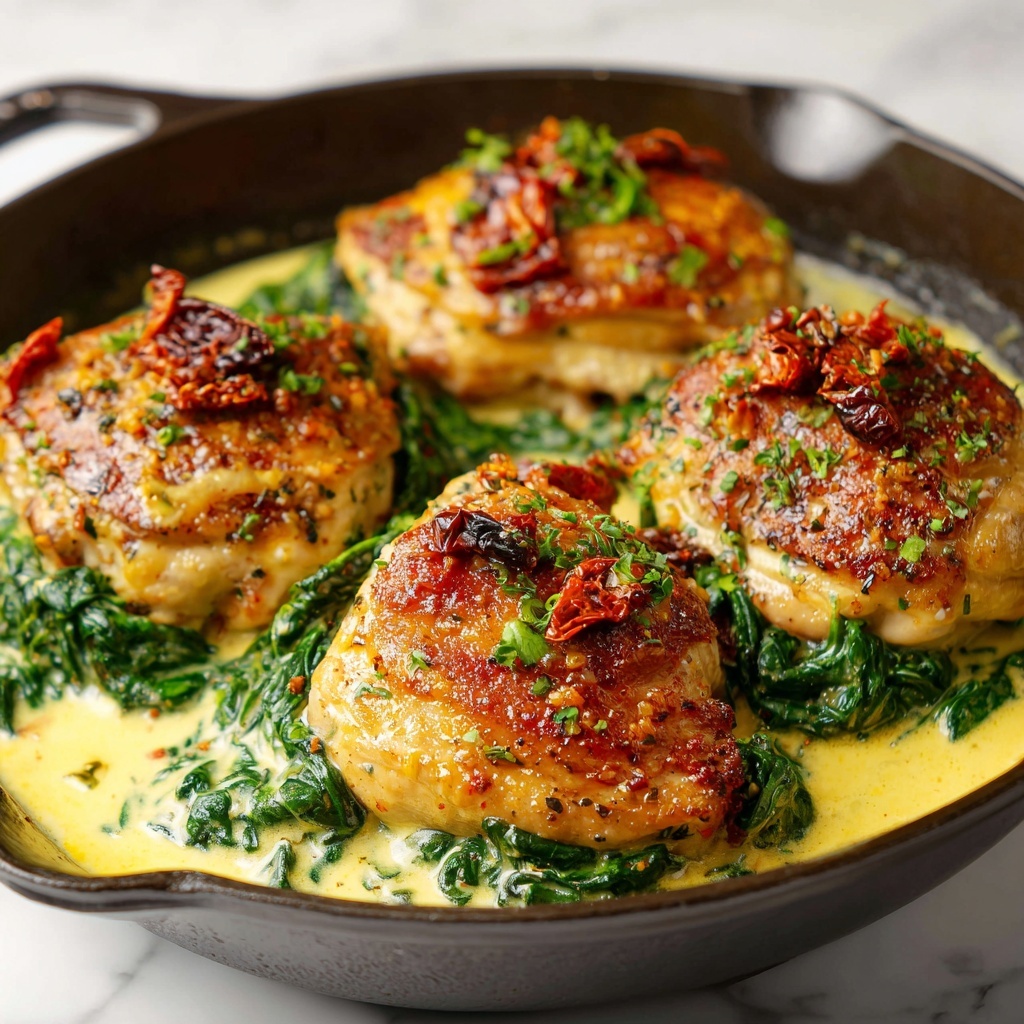 Smothered Baked Chicken with Creamed Spinach and Sun-Dried Tomatoes Recipe - Recipe Image