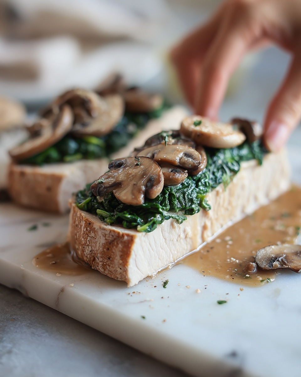 Goat Cheese & Spinach Stuffed Chicken Breast with Caramelized Onions and Mushrooms Recipe - Recipe Image