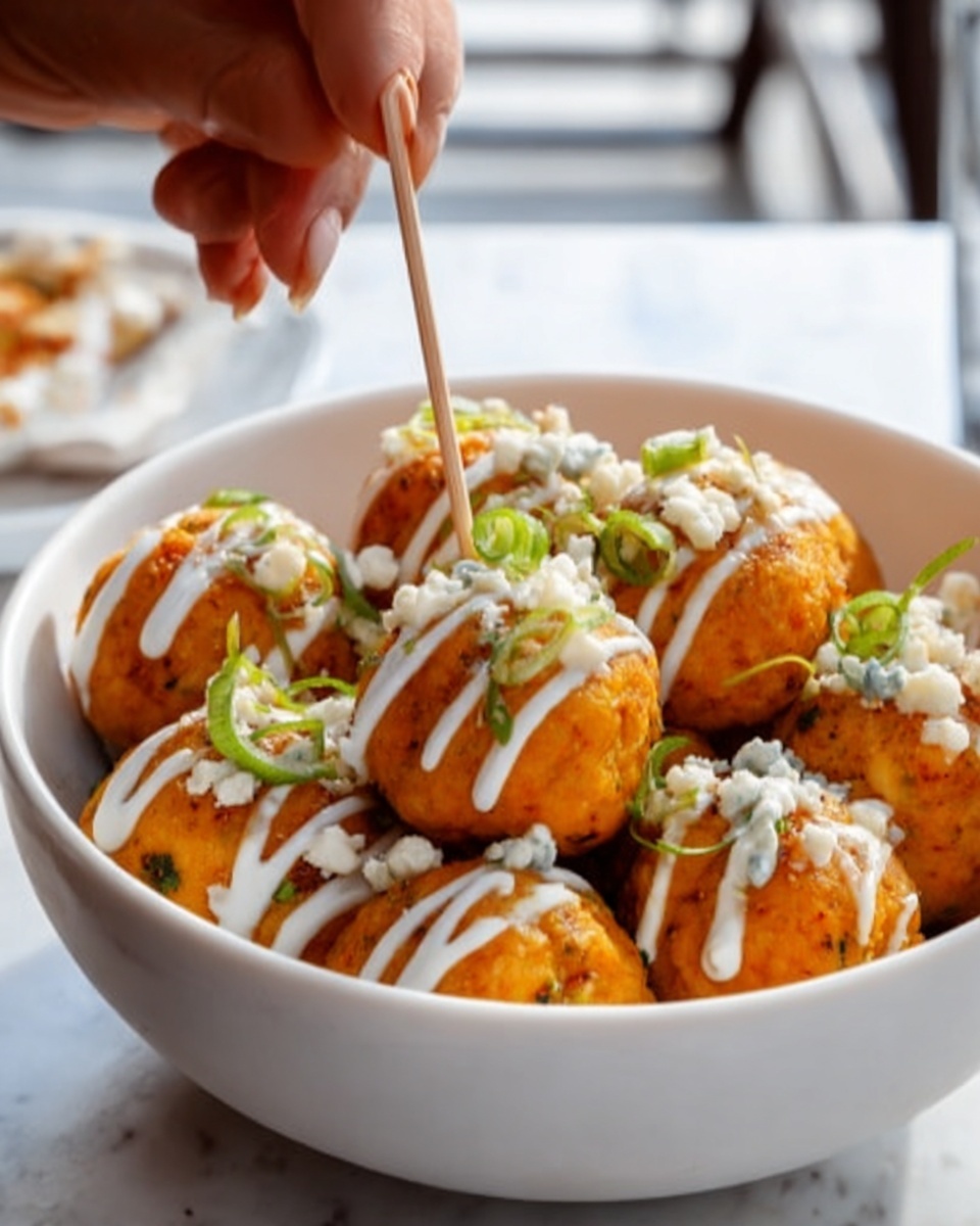 Buffalo Chicken Meatballs with Bleu Cheese Yogurt Dip Recipe - Recipe Image