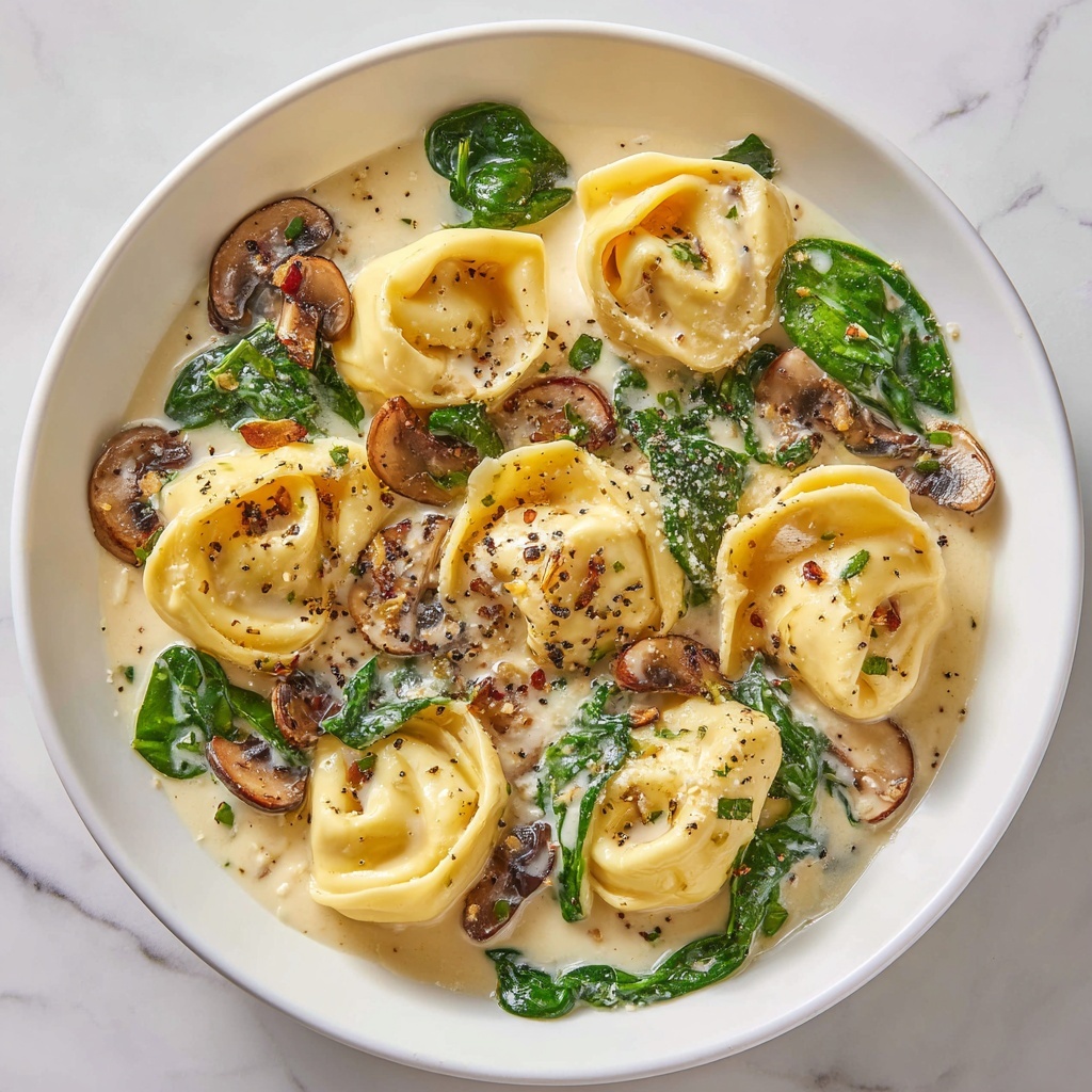 Creamy Parmesan Mushroom and Spinach Tortellini Soup Recipe - Recipe Image