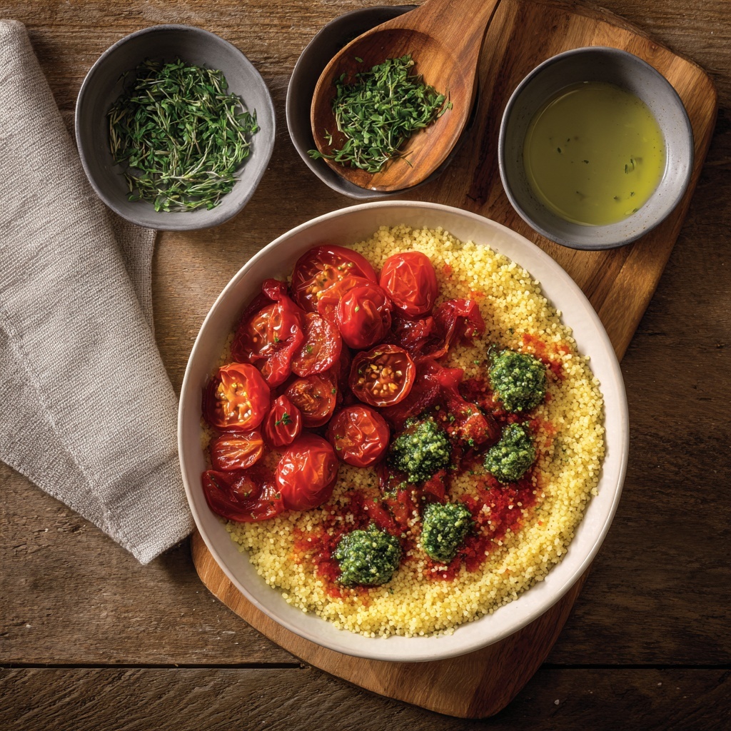Roast Cherry Tomato and Thyme Risotto with Basil Pesto Recipe - Recipe Image