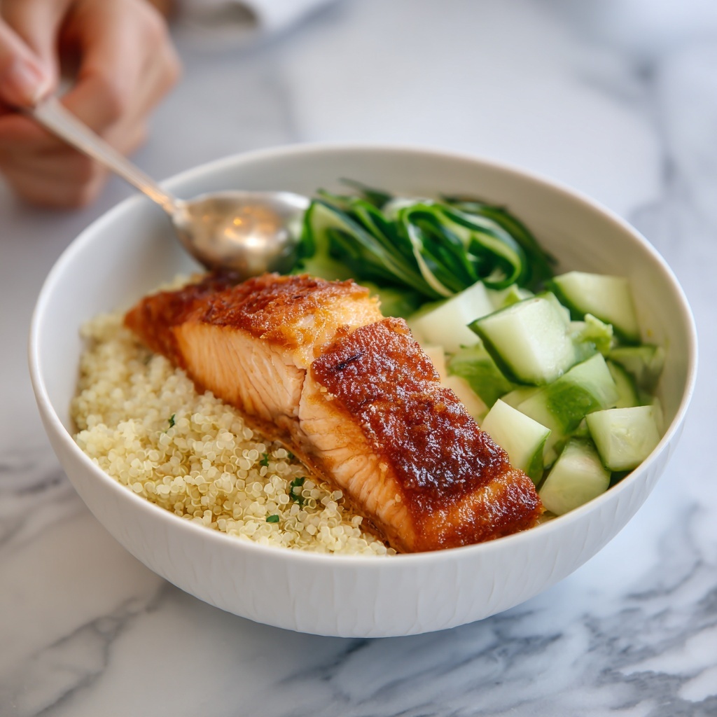 Spiced Salmon Bowl with Quinoa and Cucumber-Dill Salad Recipe - Recipe Image