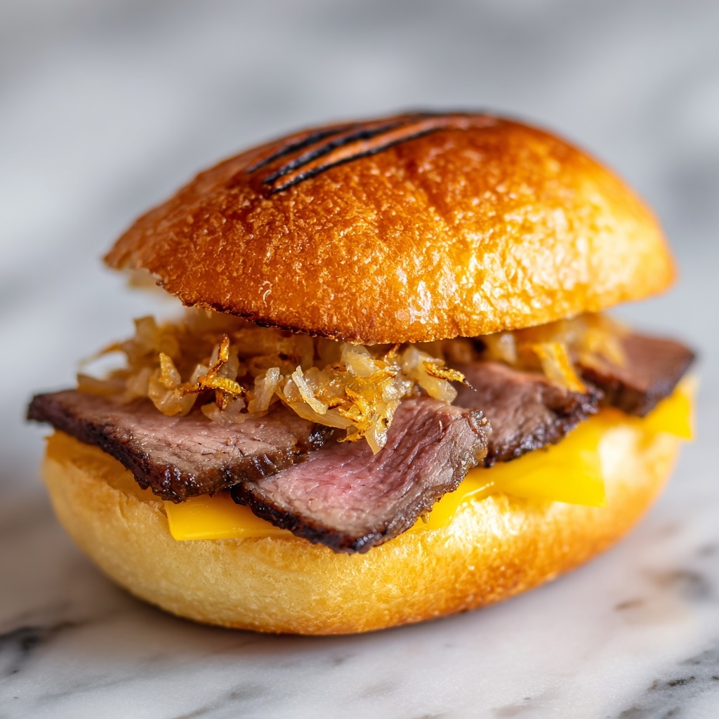 Grilled Ribeye Steak Sandwich with Caramelized Onions, Mushrooms & Roasted Red Pepper Aioli Recipe - Recipe Image
