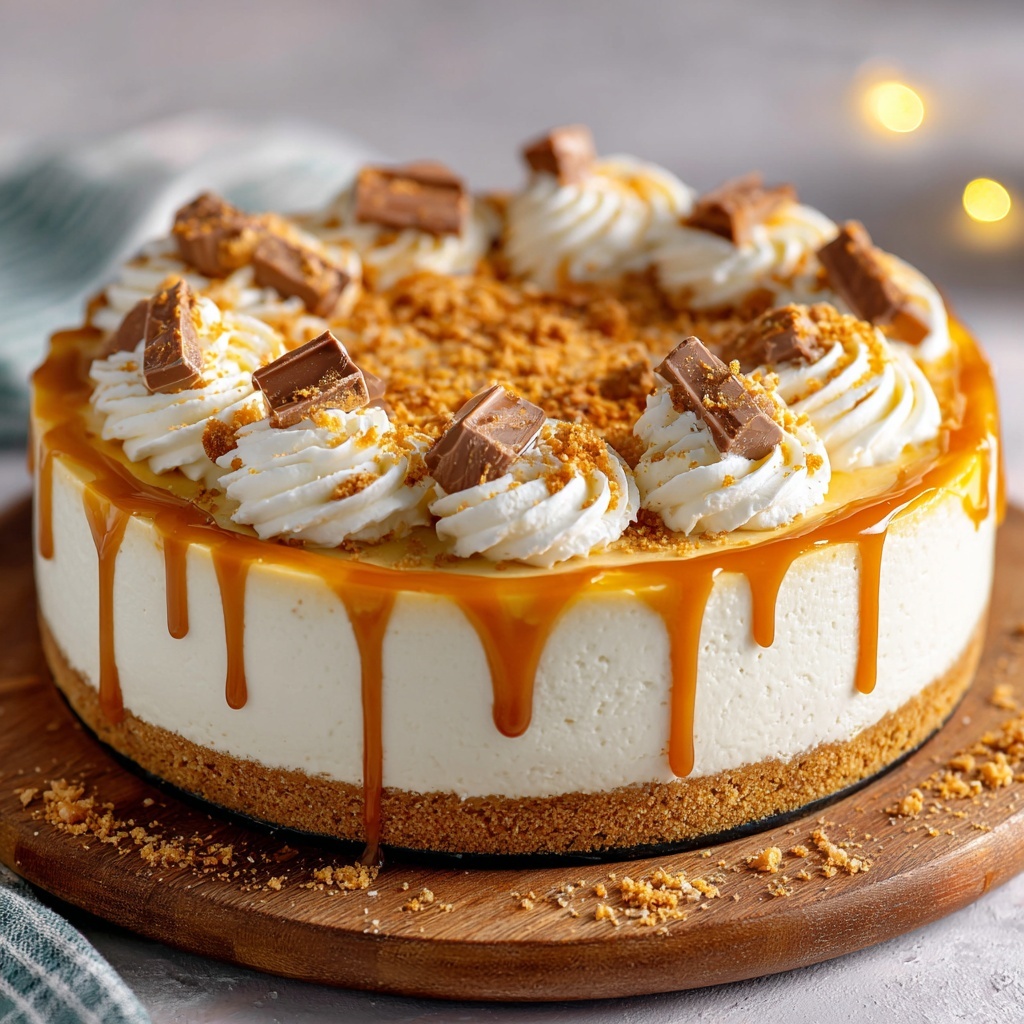 No-Bake Snickers Cheesecake Recipe - Recipe Image