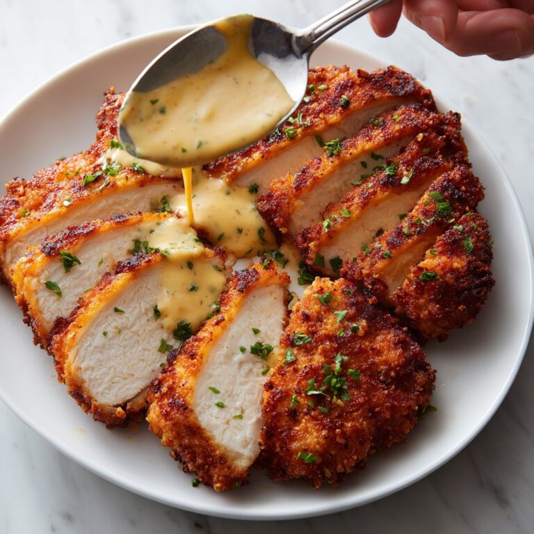 Parmesan Crusted Chicken with Creamy Garlic Sauce Recipe