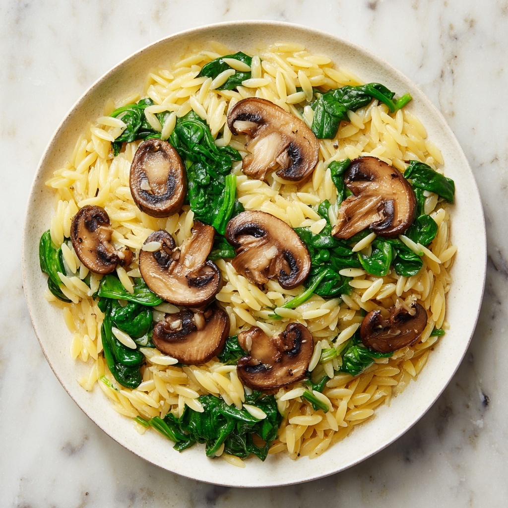 Easy Orzo Pasta with Mushrooms & Spinach Recipe - Recipe Image