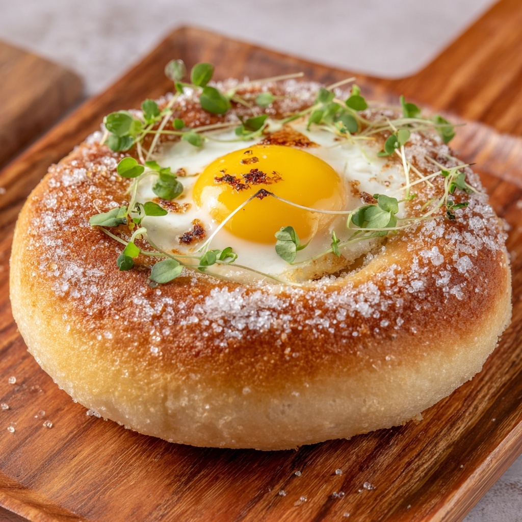 Breakfast Bagel: Egg in the Hole with Crispy Bacon, Halloumi, and Avocado Recipe - Recipe Image