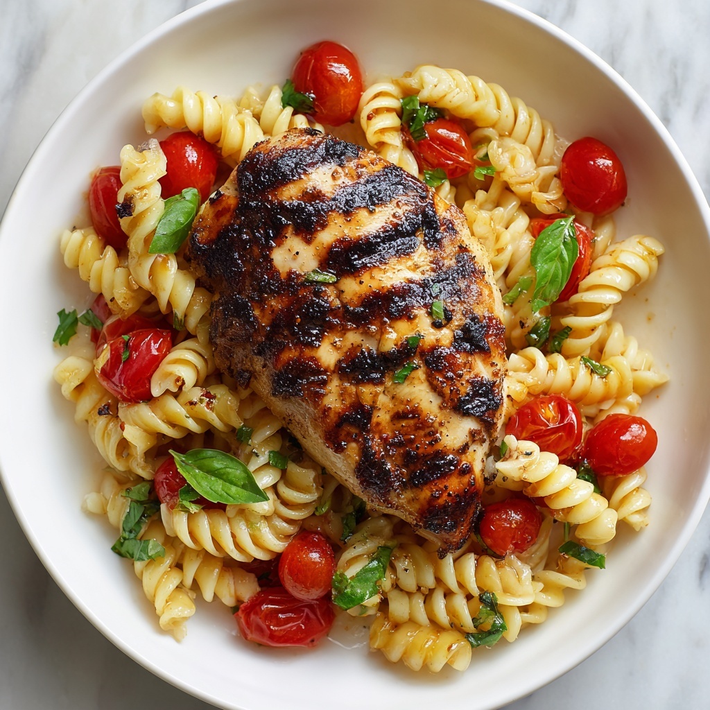 Tomato Basil Pasta with Balsamic Grilled Chicken Recipe - Recipe Image