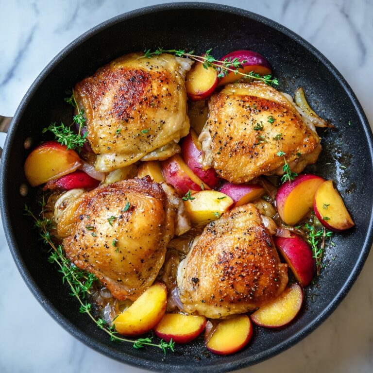 Skillet Roast Chicken with Peaches, Tomatoes, and Red Onion Recipe