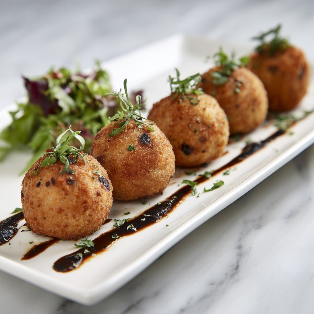 Smoked Gouda Fritters with Balsamic Honey Mustard Dipping Sauce Recipe - Recipe Image