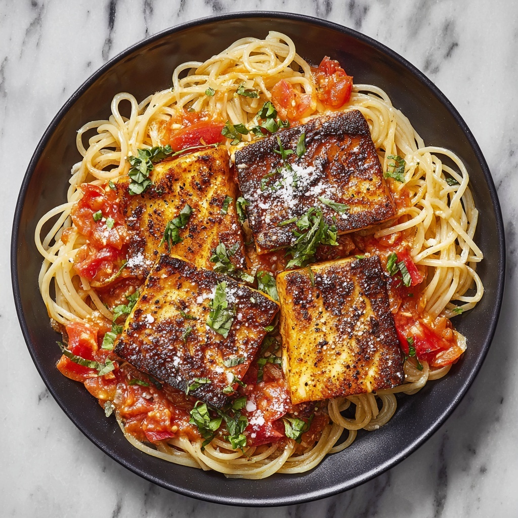 Chicken Scallopini with Caramelized Onions and Tomato-Spiced Pasta Recipe - Recipe Image