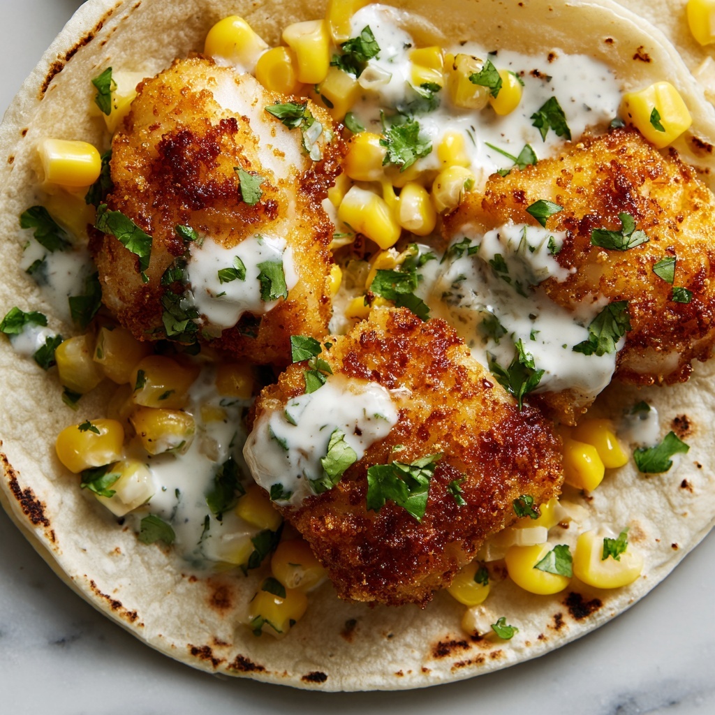 Fried Chicken Street Corn Tacos with Jalapeño Lime Ranch Recipe - Recipe Image