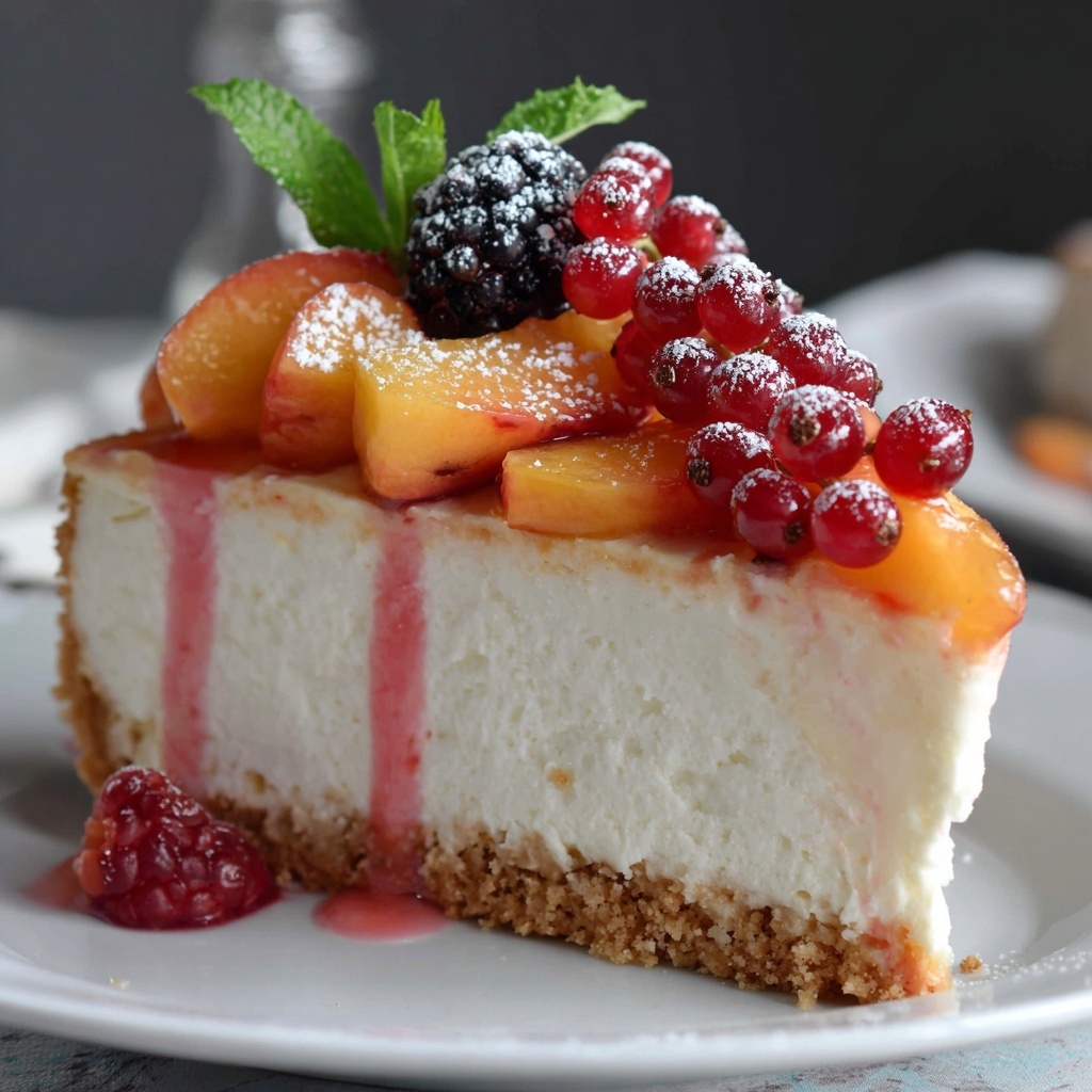 Summer Berry and Peach Cheesecake Recipe - Recipe Image