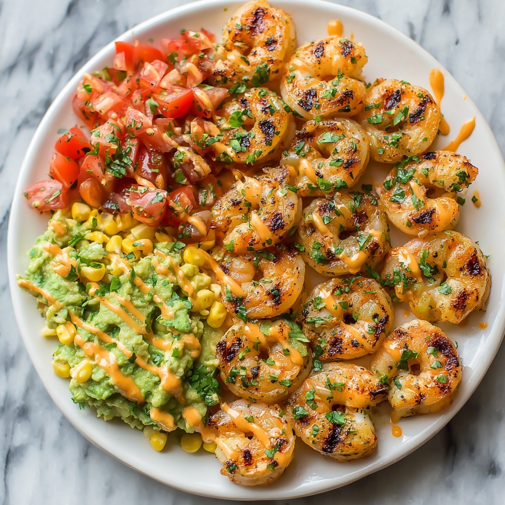 Yummy Grilled Shrimp Bowl with Avocado Corn Salsa and Creamy Sauce Recipe - Recipe Image