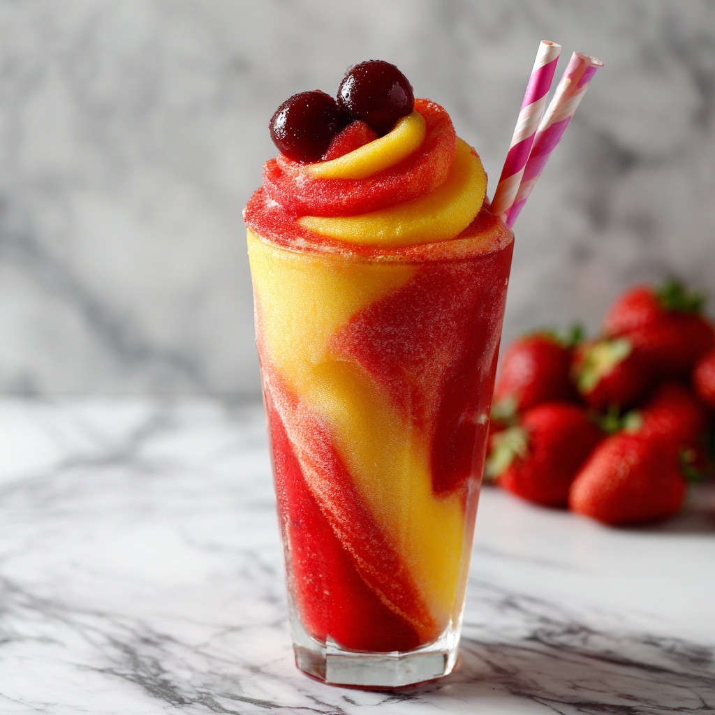 Fresh Pineapple Strawberry Swirled Slushies Recipe - Recipe Image
