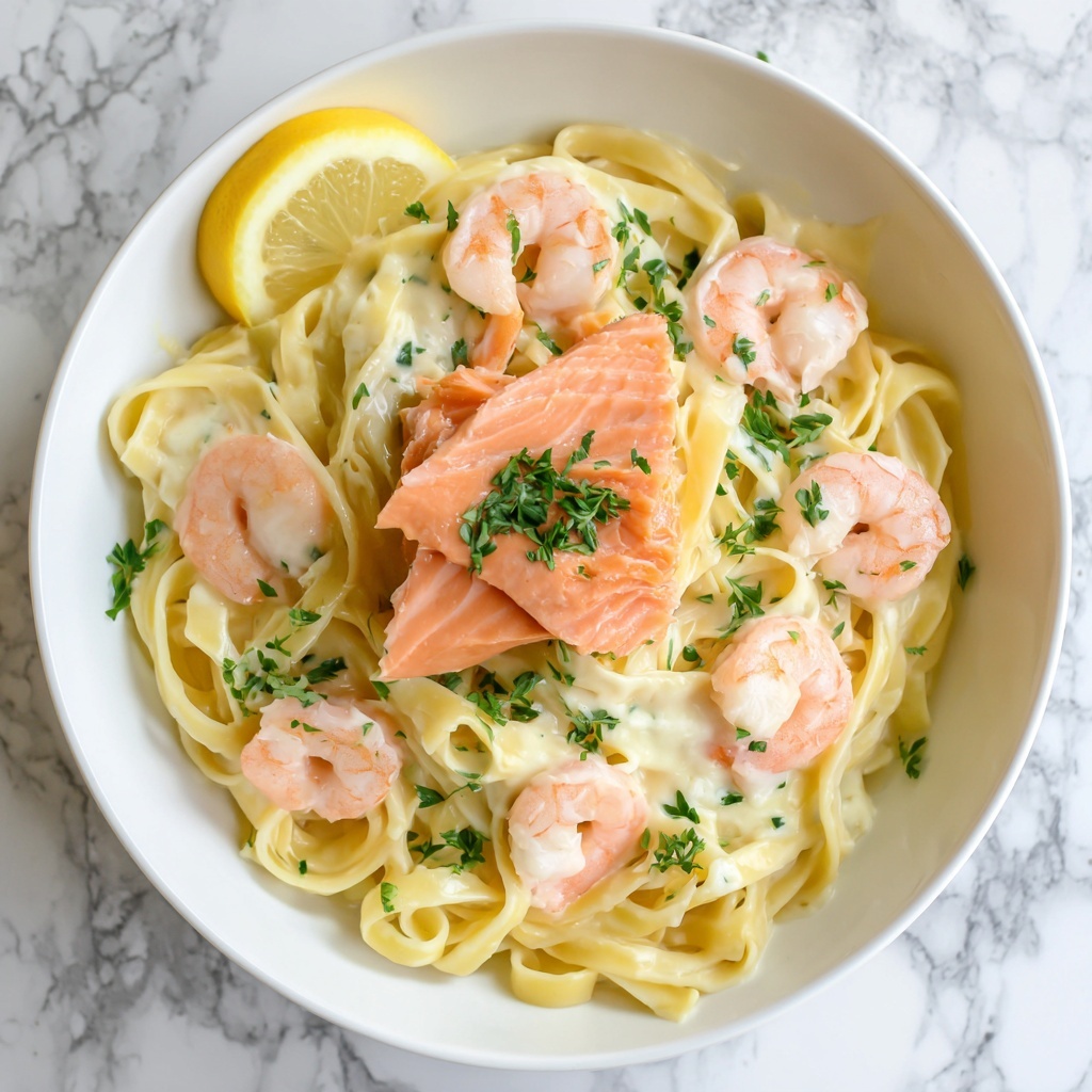 Salmon and Shrimp Alfredo Recipe - Recipe Image