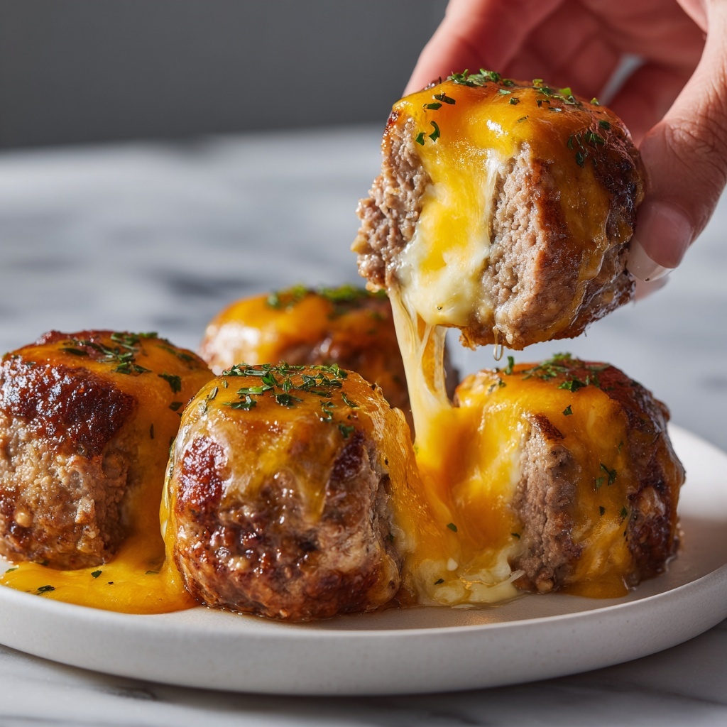 Cheese-Stuffed Meatballs with Cheddar Topping Recipe - Recipe Image