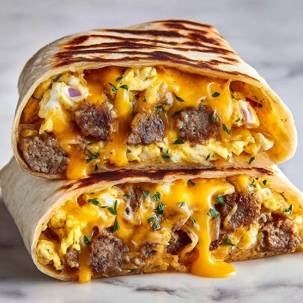 Sausage Scramble Breakfast Burritos Savory Beef Scramble Wrap Recipe - Recipe Image