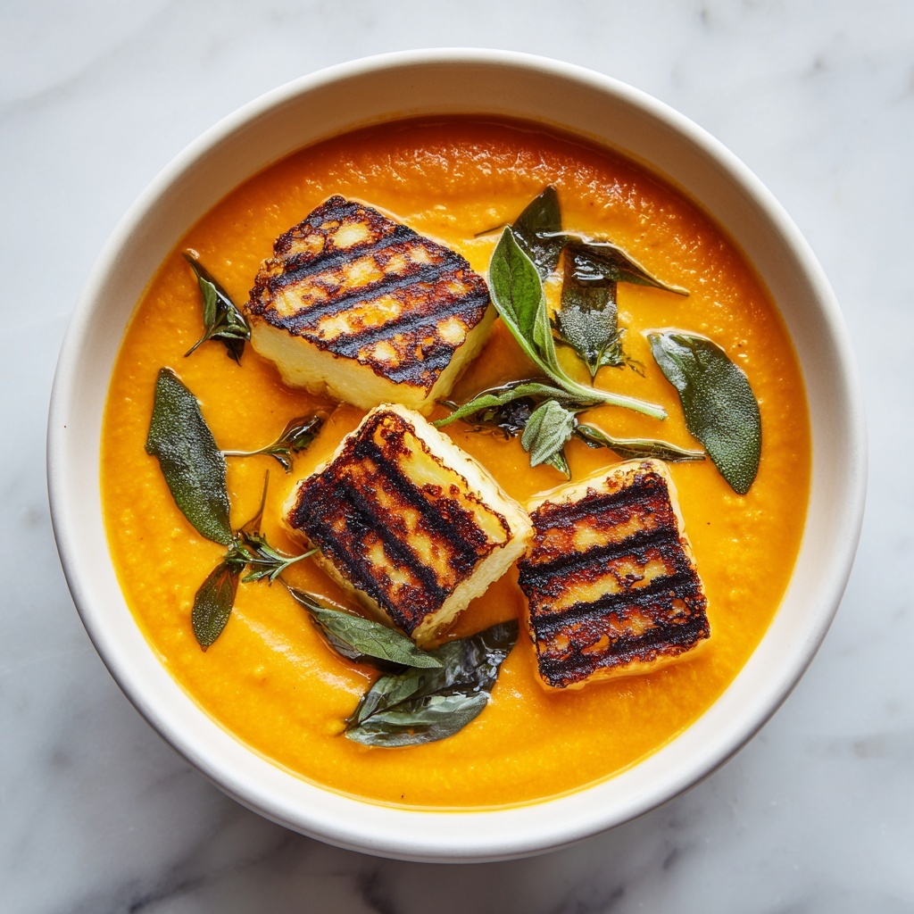 Spicy Pumpkin Soup with Grilled Cheese Croutons Recipe - Recipe Image
